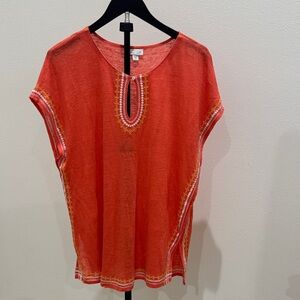 J. Jill Coral Orange Embroidered Short-Sleeve Tunic